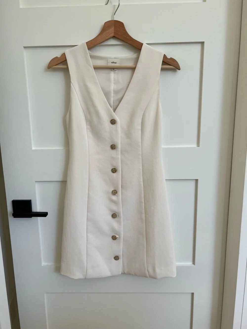 Aria Crepe Button-Front Mini Dress in White - Picture 3 of 5